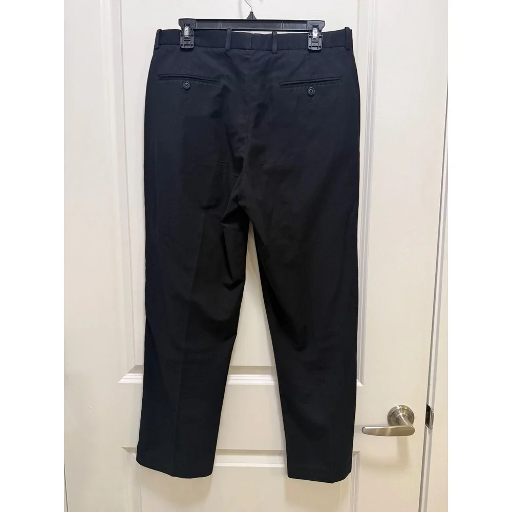 Perry Ellis Mens Classic Fit Black Dress Pants Trousers 33x30 Flat Front Work
